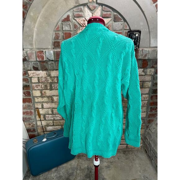 sweater cardigan cabled distressed grunge green - Picture 6 of 12